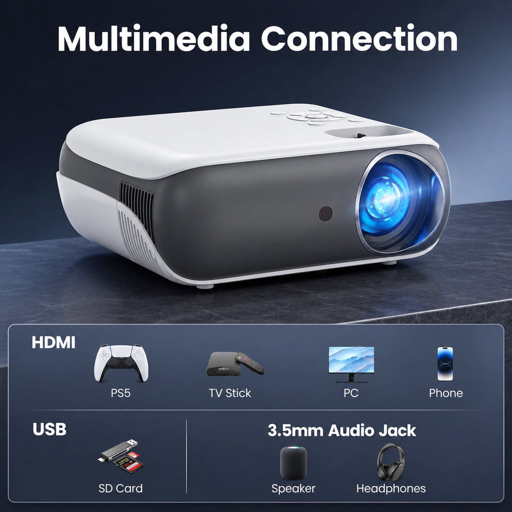 Groview Native 1080P Movie Projector, 4K Outdoor Projector with WiFi and Bluetooth, 350 ANSI Lumens, Auto Keystone & Electric Focu, 200" Display Home Theater Mini Projector for Indoor and Outdoor