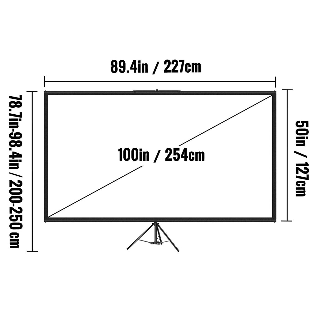 100 Inch 16:9 Projector Screen with Tripod Stand, 4K HD, convenient Height Adjustable
