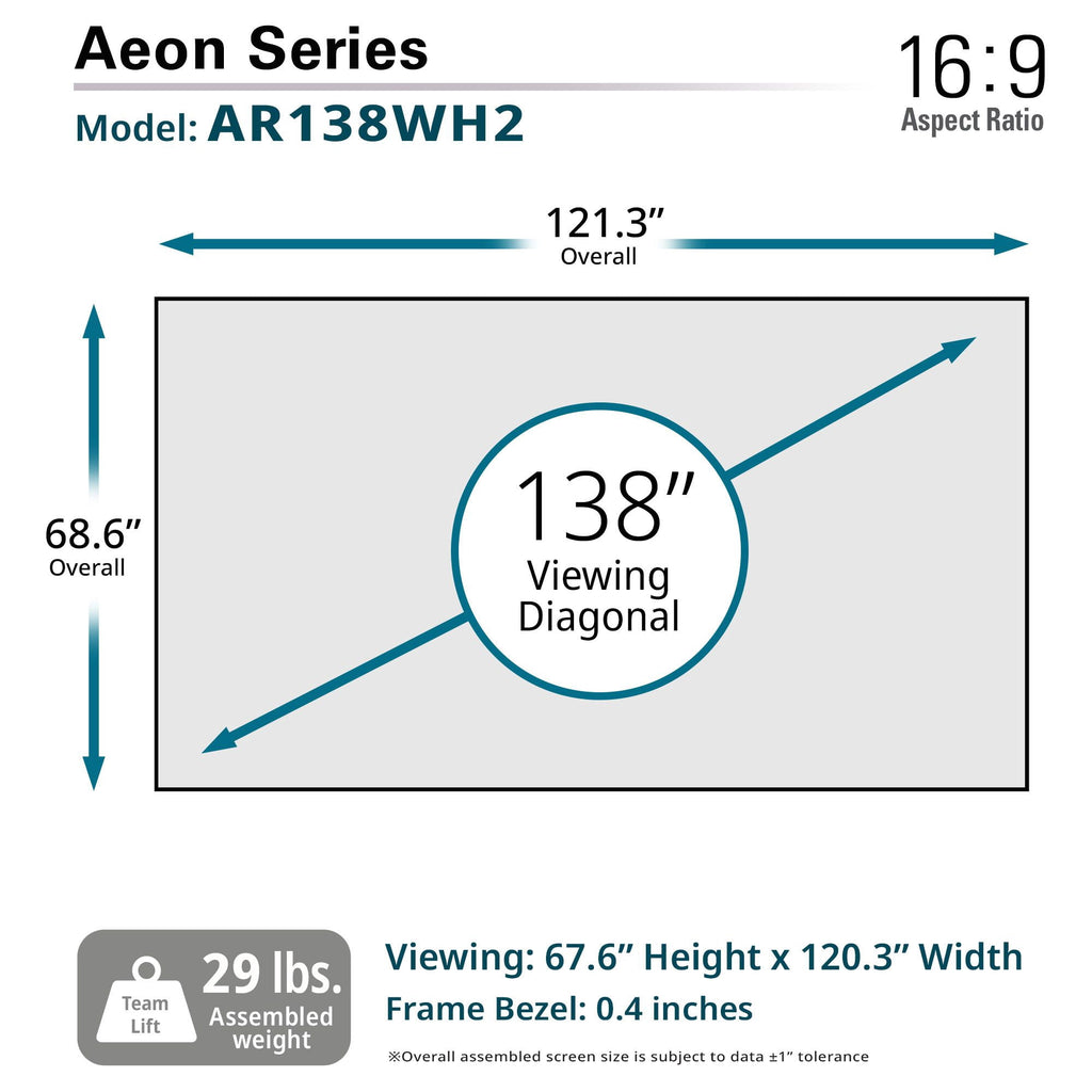 Aeon CineWhite® UHD-B, 138" Diag, 16:9, 67.6" x 120.3", EDGE FREE Fixed Frame Matte White Front Projector Screen