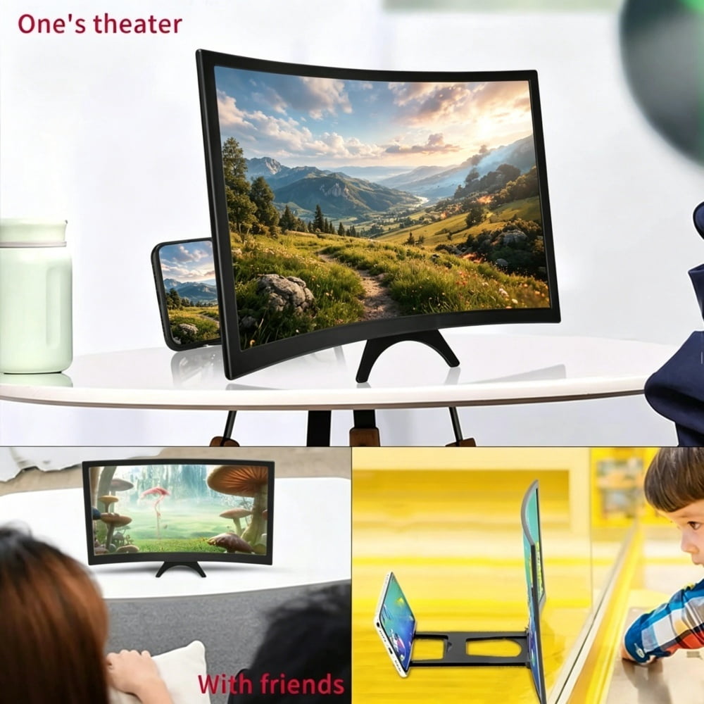 LQQBOX 12" Curved Screen Magnifier for Cell Phone,3D HD Magnifying Projector Screen Enlarger for Movies, Video, and Gaming, Foldable Phone Stand Holder with Screen Amplifier
