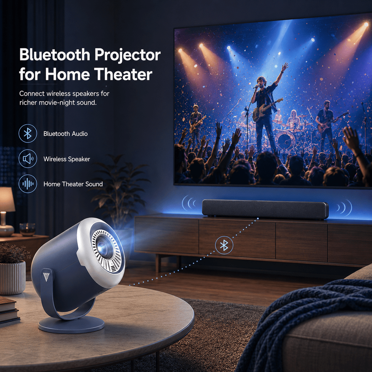 Mini Projector with WiFi and Bluetooth, Native 1080P Portable Movie Projector, Auto Keystone, 180 Degree Rotating Stand, HDMI USB Type-C for TV Stick, Black Orange, Vamvo