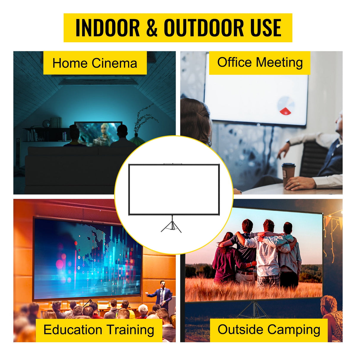 SKYSHALO DM-ABS-110 Indoor and Outdoor Use Tripod Mount 110" Maximum Screen Size Projector Screen