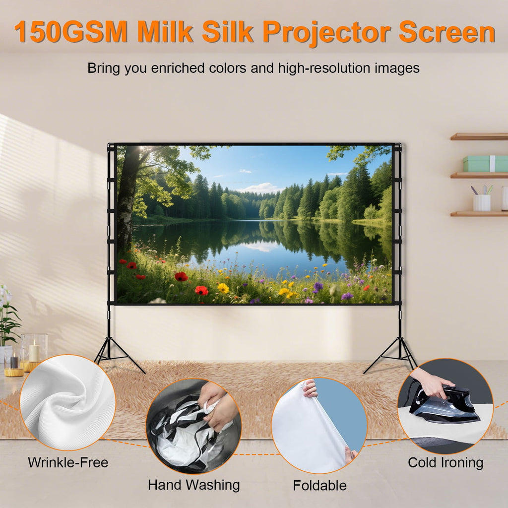 100" Portable Projector Screen with Stand 16:9 4K HD Rear Front Wrinkle-Free Movie Projector Screen with Carry Bag for Home Theater Backyard Movie Night Indoor Outdoor