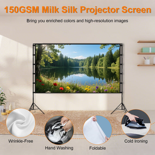 100" Portable Projector Screen with Stand 16:9 4K HD Rear Front Wrinkle-Free Movie Projector Screen with Carry Bag for Home Theater Backyard Movie Night Indoor Outdoor