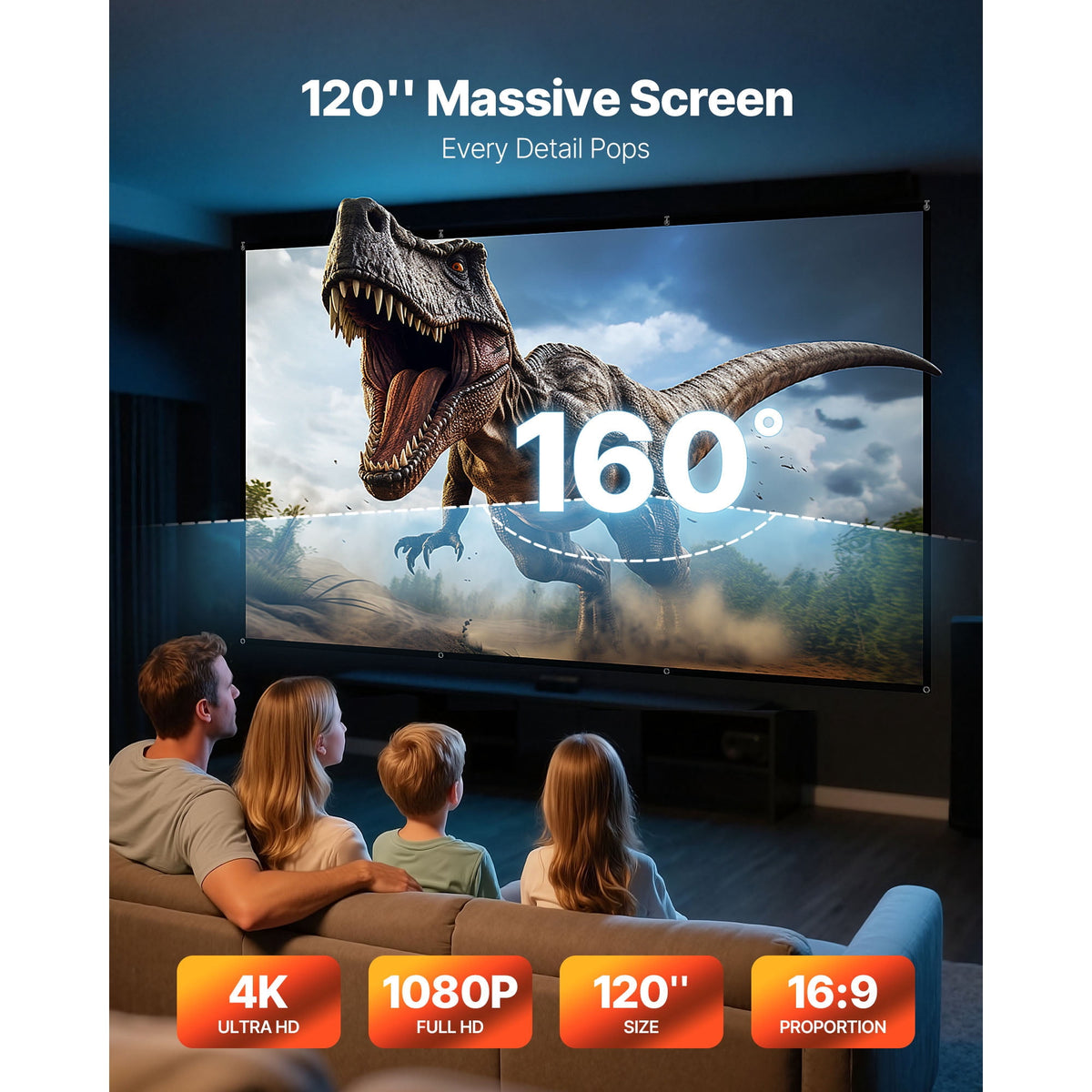 KFFKFF 120-Inch 16:9 Projection Screen, 4K and 1080P HD Compatible, Wall-Mounted Display with Hooks and Adhesive Strips, Portable Canvas for Home, Office, or Theater Use