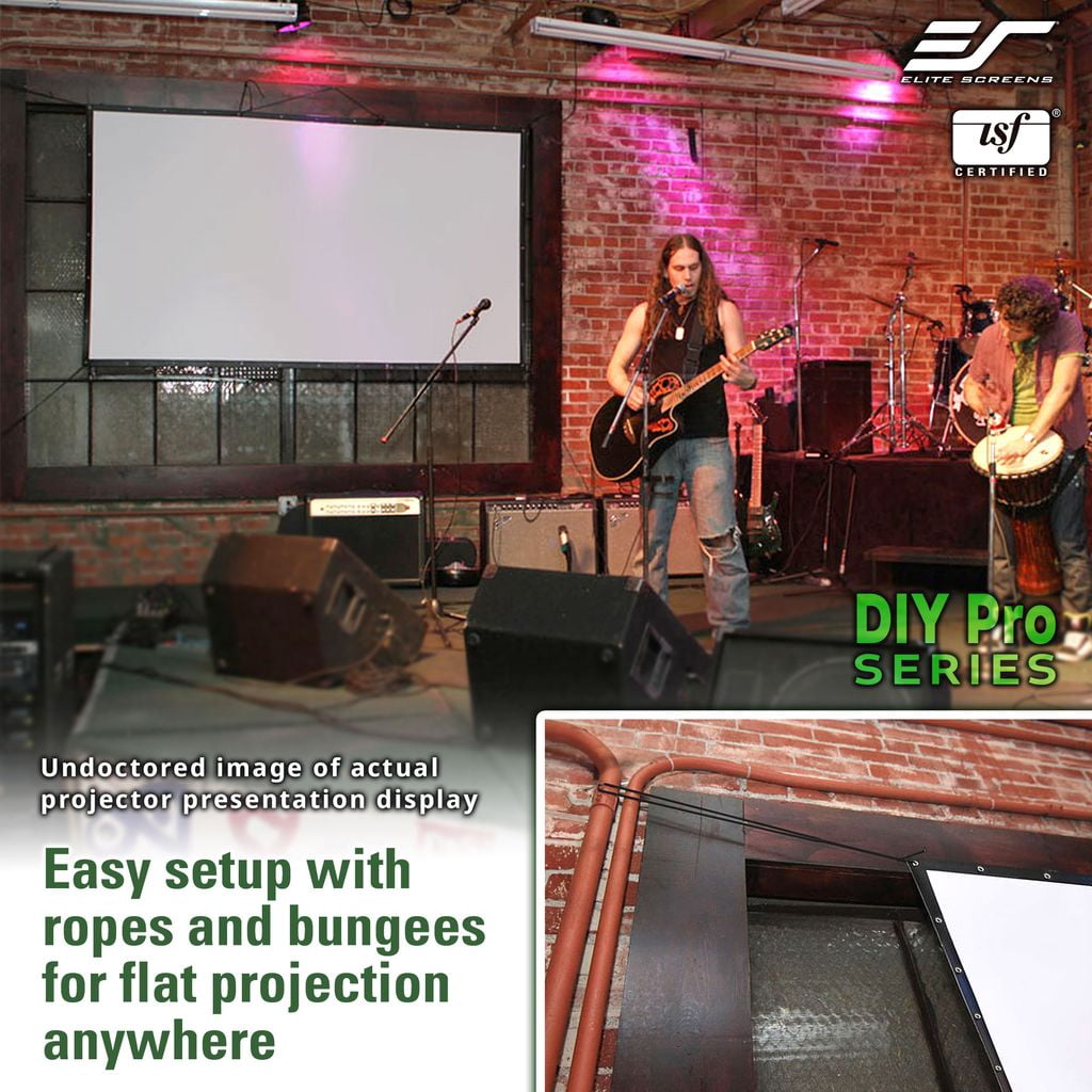 Elite Screens DIY Pro Series, 220" Diagonal, 16:9, Matte White Front Projection Material, Metal Grommets, Ropes,