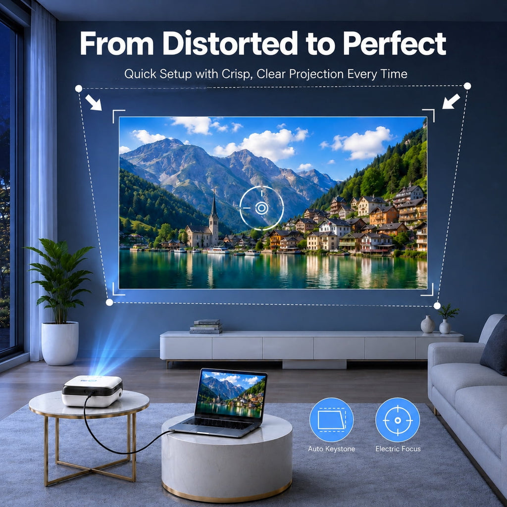 Groview Native 1080P Movie Projector, 4K Outdoor Projector with WiFi and Bluetooth, 350 ANSI Lumens, Auto Keystone & Electric Focu, 200" Display Home Theater Mini Projector for Indoor and Outdoor