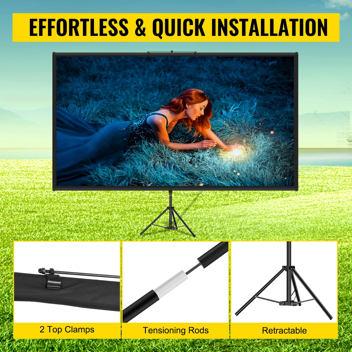 SKYSHALO DM-ABS-110 Indoor and Outdoor Use Tripod Mount 110" Maximum Screen Size Projector Screen
