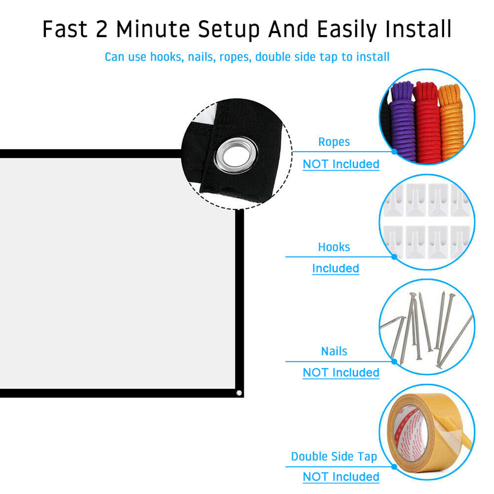 FLZEN Outdoor 100" Projector Screen with Hooks, White