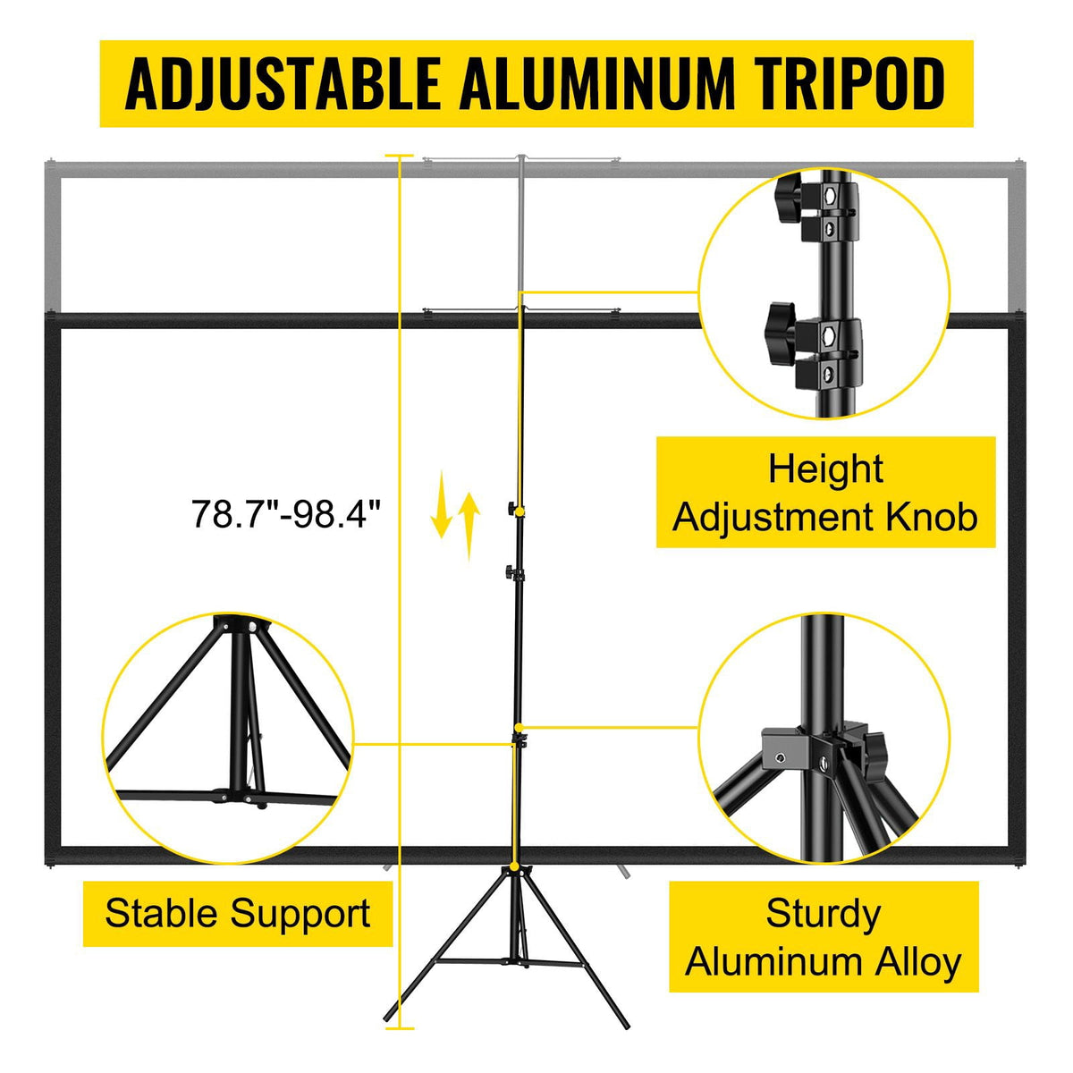 100 Inch 16:9 Projector Screen with Tripod Stand, 4K HD, convenient Height Adjustable