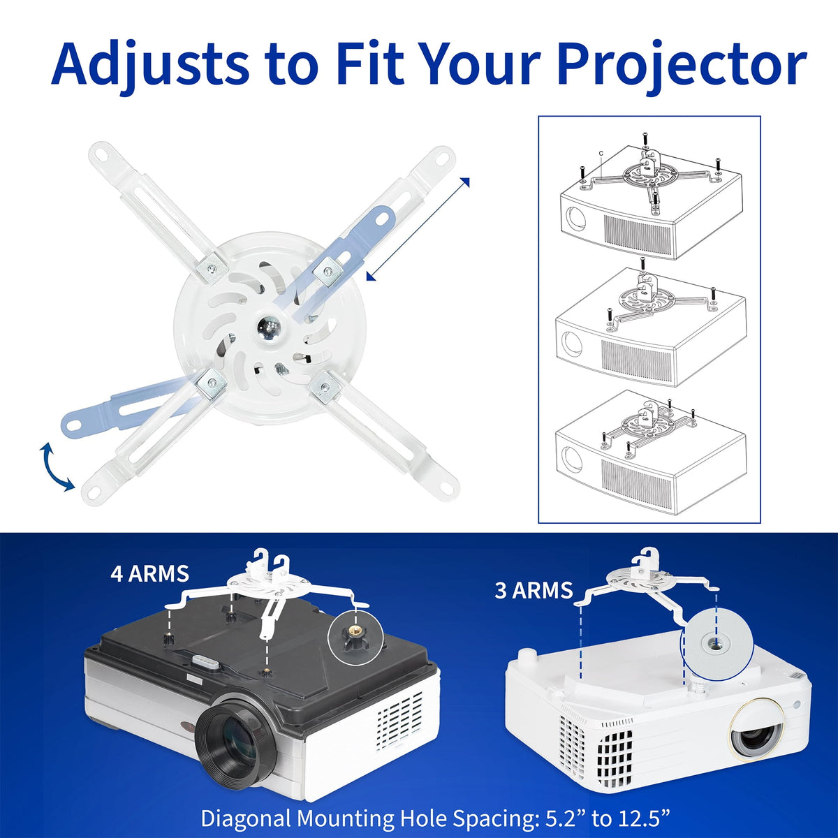 VIVO Universal White Adjustable 2x2 ft Drop Ceiling Projector Mount