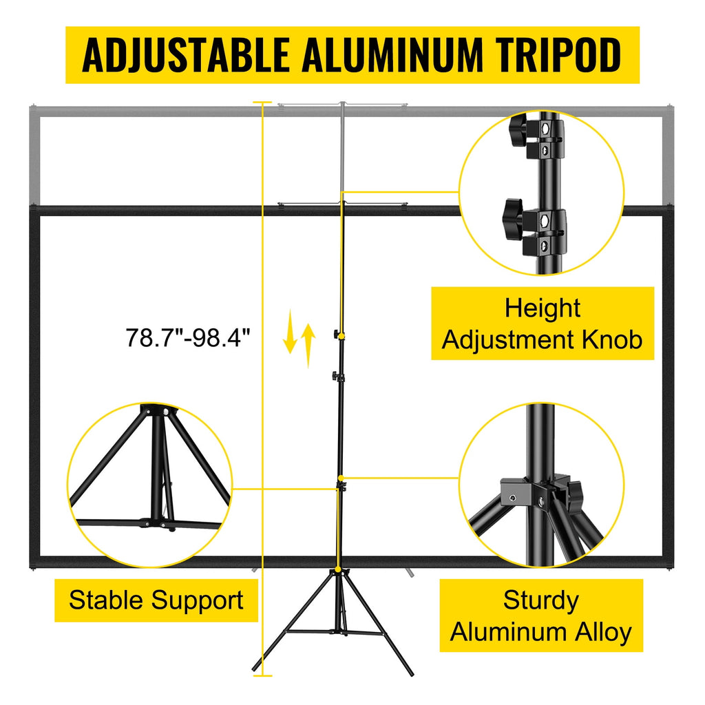 SKYSHALO DM-ABS-110 Indoor and Outdoor Use Tripod Mount 110" Maximum Screen Size Projector Screen