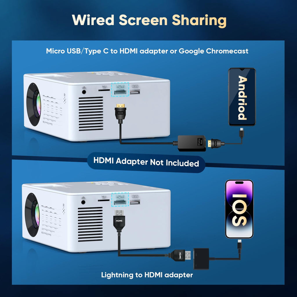 2026 Upgraded Projector with WiFi and Bluetooth 5.2, Support 4K 1080P Video Mini Projector with HDMI for Home Theater/Bedroom/Outdoor