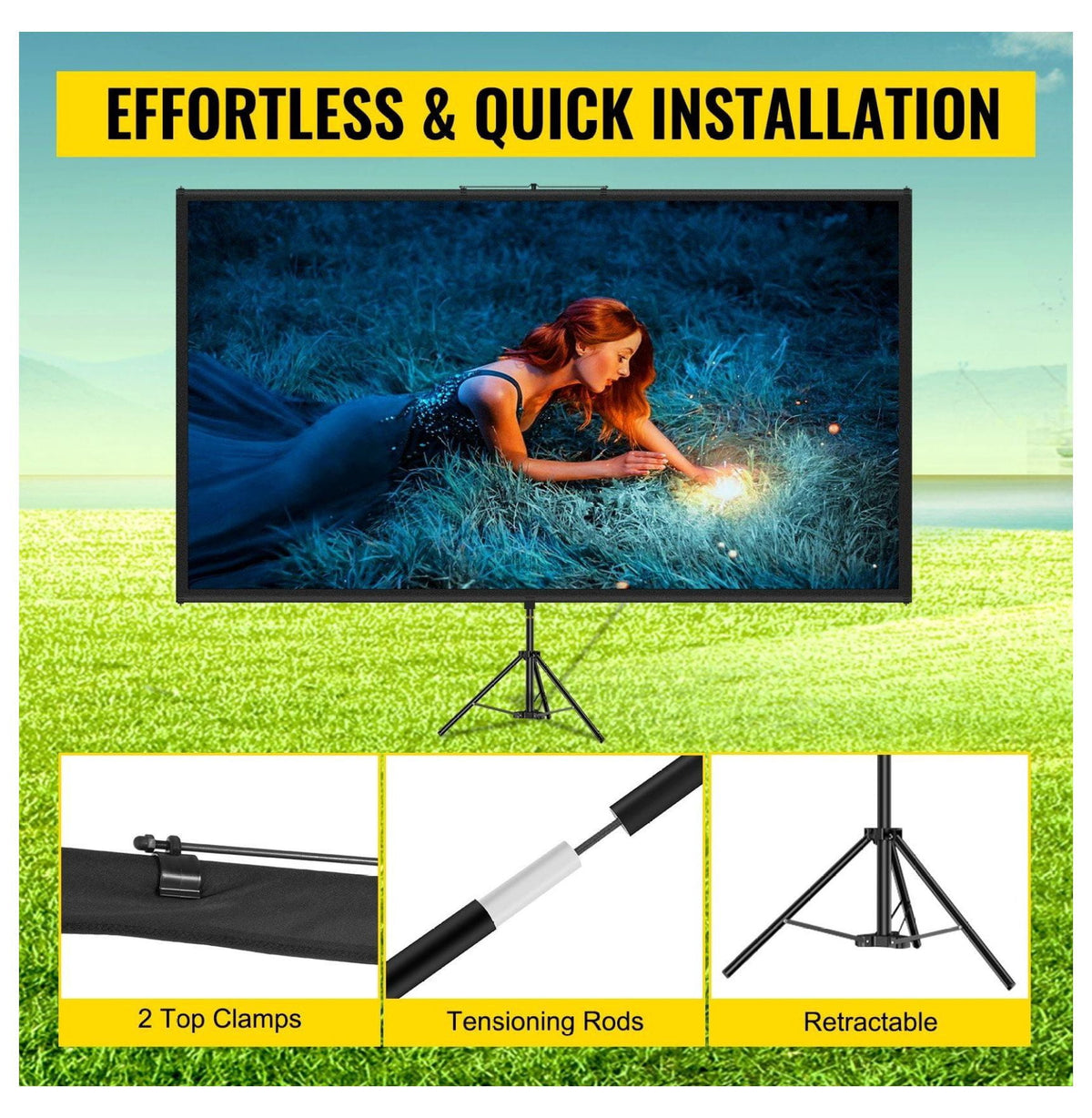 100 Inch Tripod Projector Screen 4K HD Portable Projection Screen with Stand for Home Theater, Movie Night, Office Presentations - 16:9 Aspect Ratio