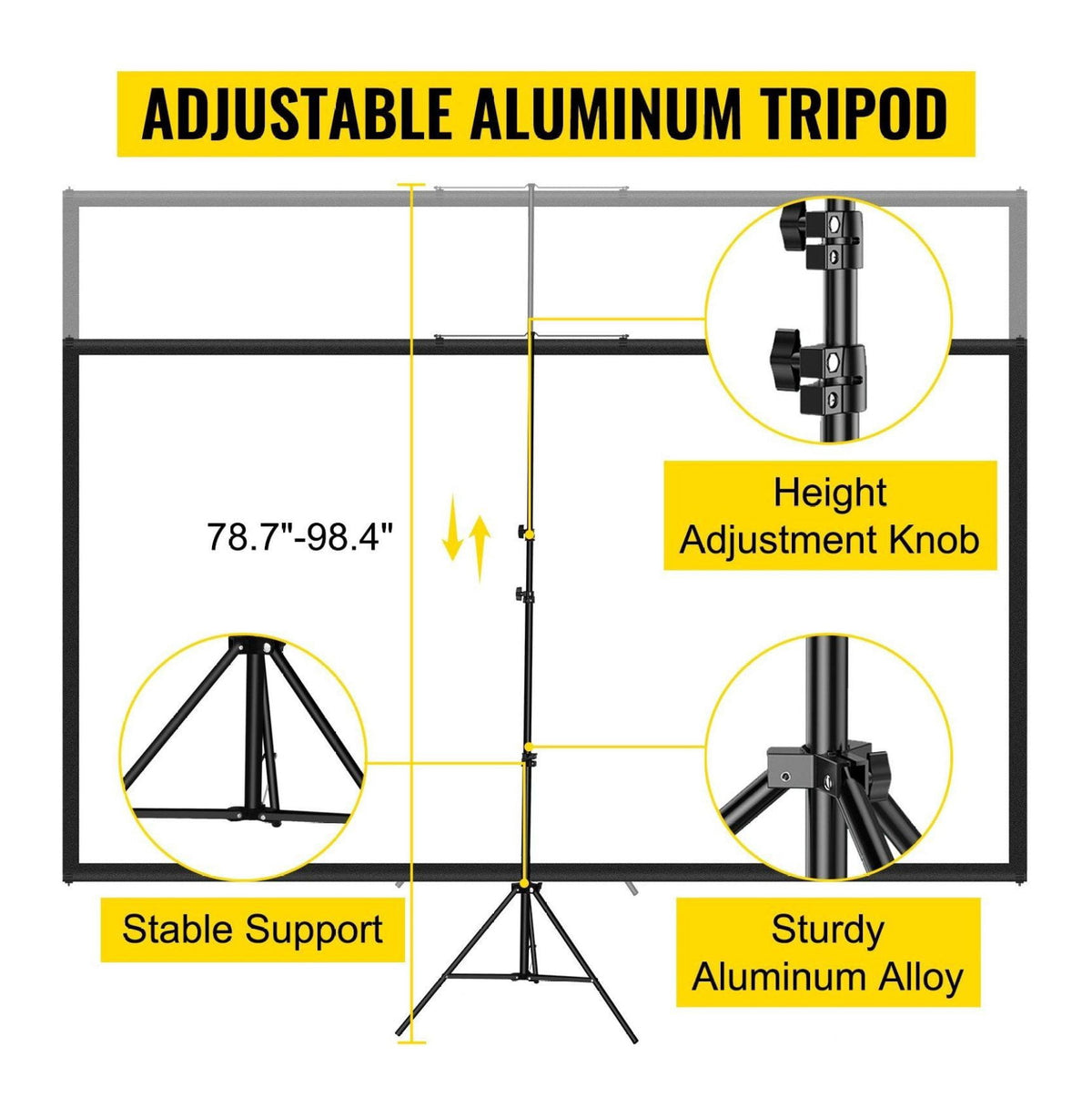100 Inch Tripod Projector Screen 4K HD Portable Projection Screen with Stand for Home Theater, Movie Night, Office Presentations - 16:9 Aspect Ratio
