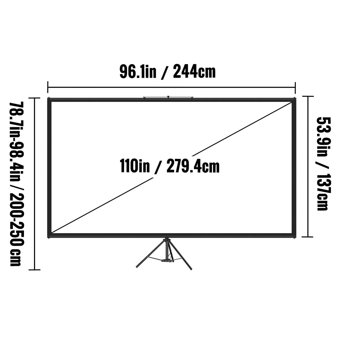 SKYSHALO DM-ABS-110 Indoor and Outdoor Use Tripod Mount 110" Maximum Screen Size Projector Screen