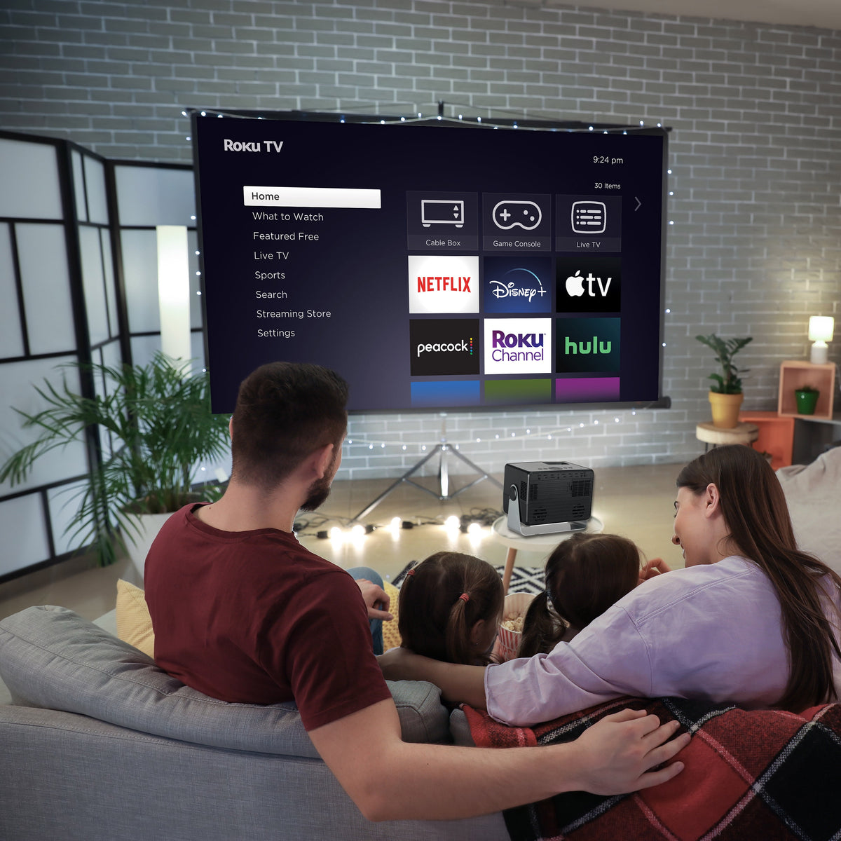 RCA 1080P FHD ROKU Smart Streaming Projector, 250 ANSI Lumens, Black