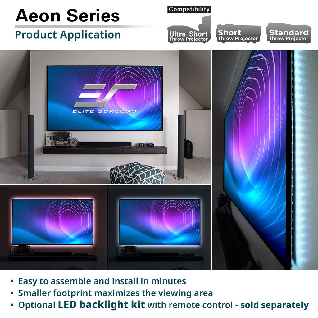 Aeon CineWhite® UHD-B, 138" Diag, 16:9, 67.6" x 120.3", EDGE FREE Fixed Frame Matte White Front Projector Screen