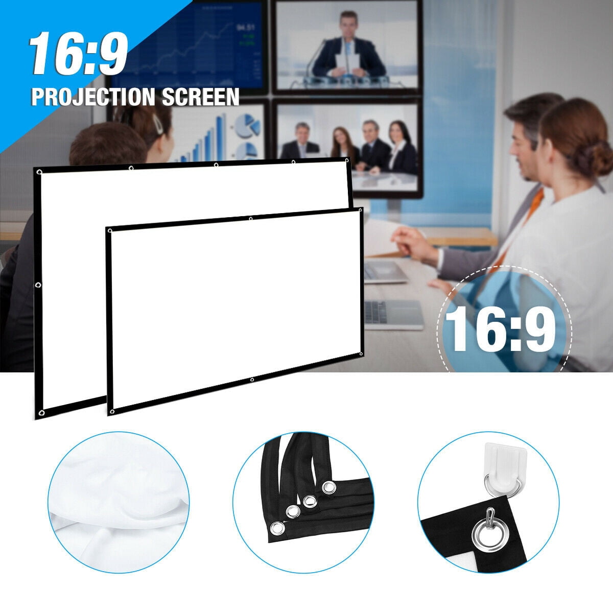 FLZEN Outdoor 100" Projector Screen with Hooks, White
