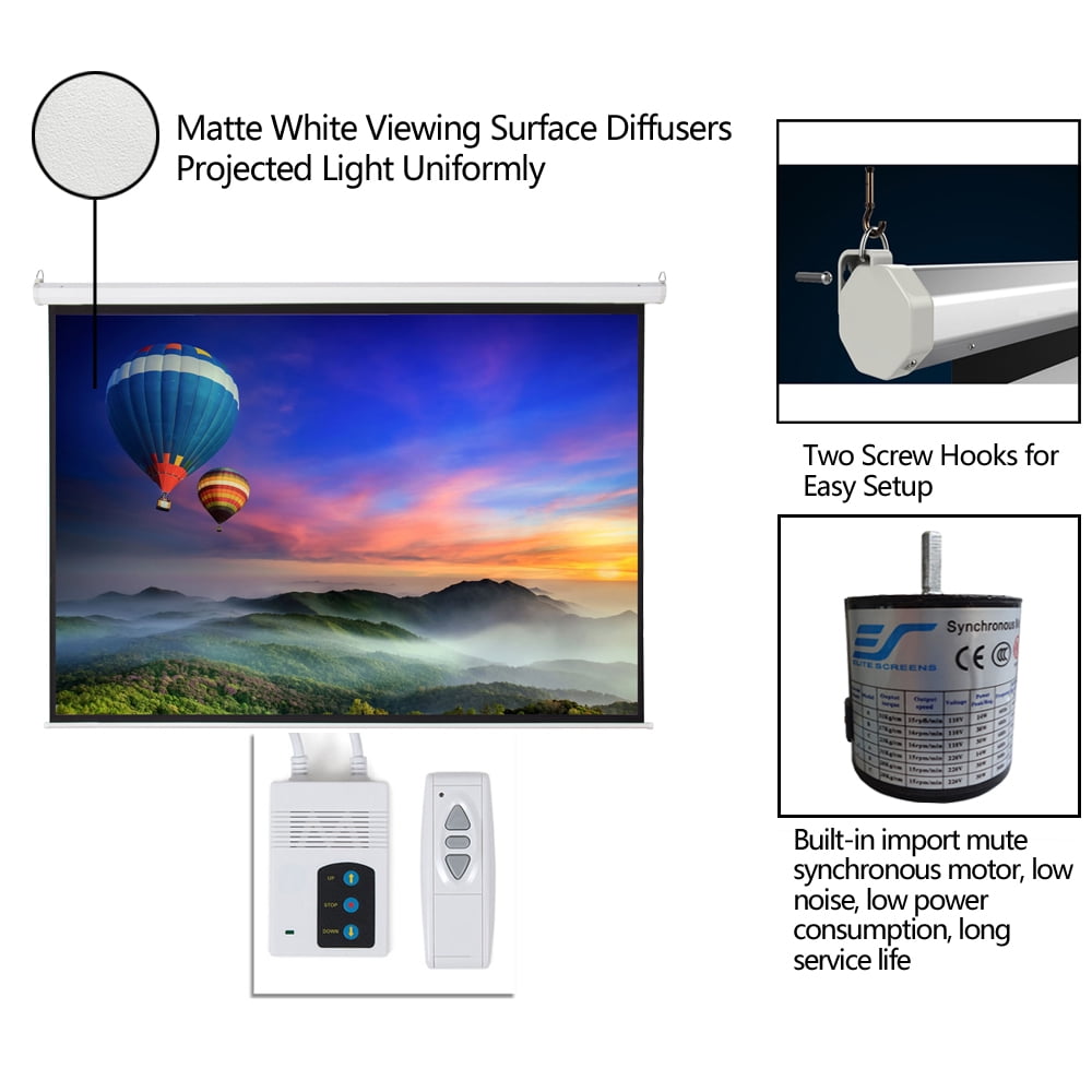 100" Motorized Projector Screen 4:3 80" x 60" Viewing Area with Remote Control Matte White for Movies & Presentations