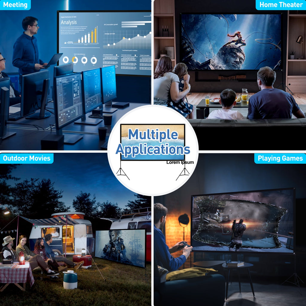 100" Projector Screen with Stand, Foldable Portable Movie Screen, 16:9 HD 4K Wrinkle-Free Indoor Outdoor Projector screens for Backyard Home Theater