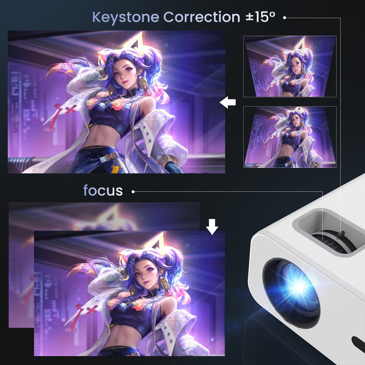 AUOSHI Mini Projector with WiFi and Bluetooth, Native 1080P Portable Projector 4K Supported, 15000 Lumens Movie Projector with Speaker, 50% Zoom, Keystone, Outdoor Projector for Home Theater, Camping