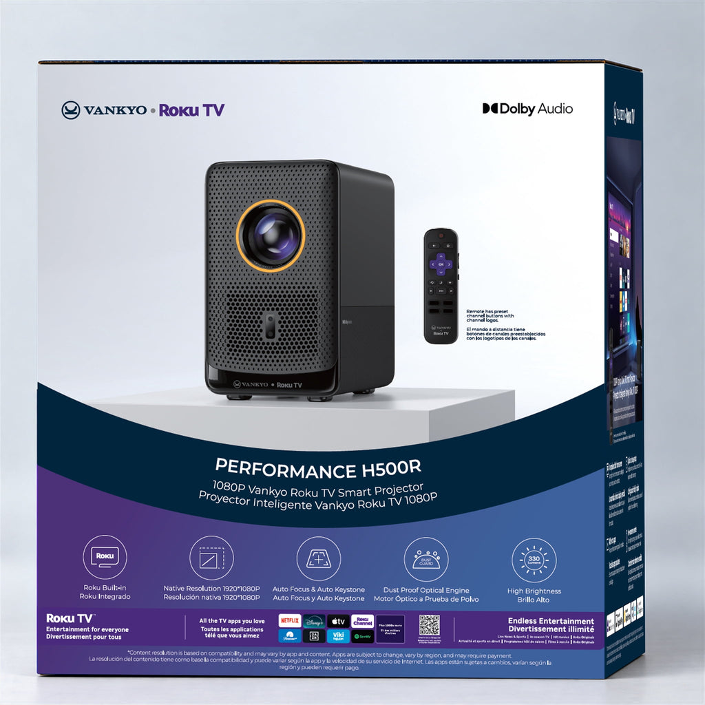 VANKYO Performance H500R Native 1080P Portable Projector, Built-in Roku TV, Full HD 5G Wifi & Bluetooth Outdoor Movie Projector, Auto-Focus & Auto-Keystone