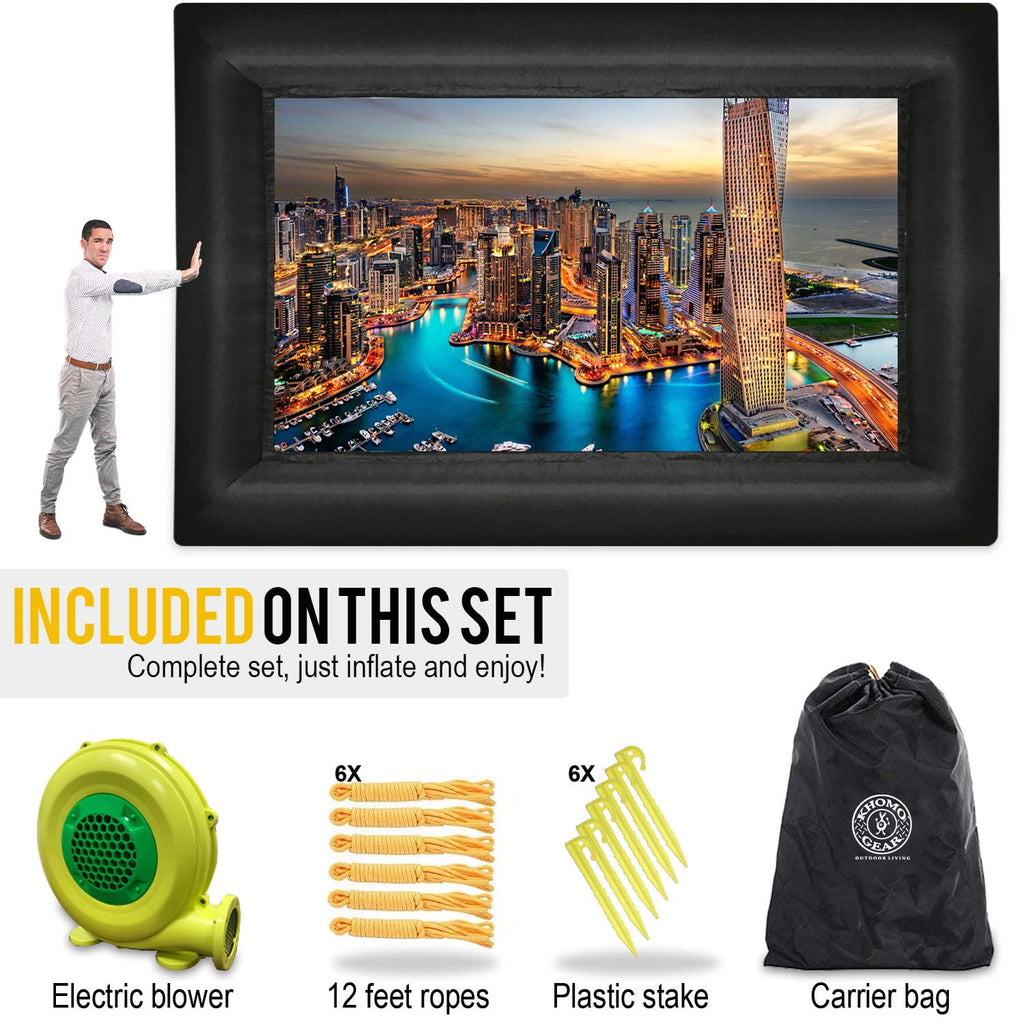 Khomo Gear Jumbo 20 Feet Inflatable Outdoor and Indoor Theater Projector Screen - Includes Inflation Fan, Tie-Downs and Storage Bag - Updated Version