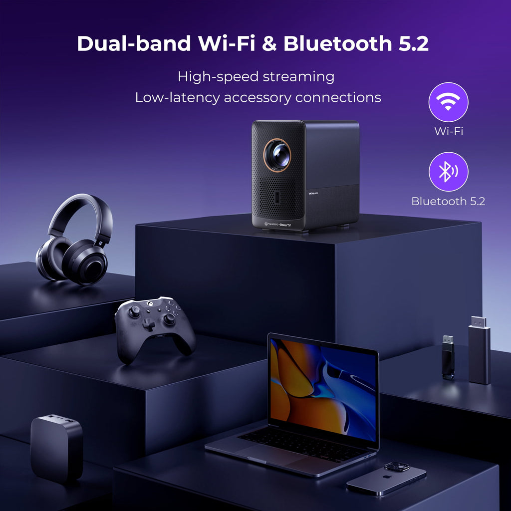 VANKYO Performance H500R Native 1080P Portable Projector, Built-in Roku TV, Full HD 5G Wifi & Bluetooth Outdoor Movie Projector, Auto-Focus & Auto-Keystone