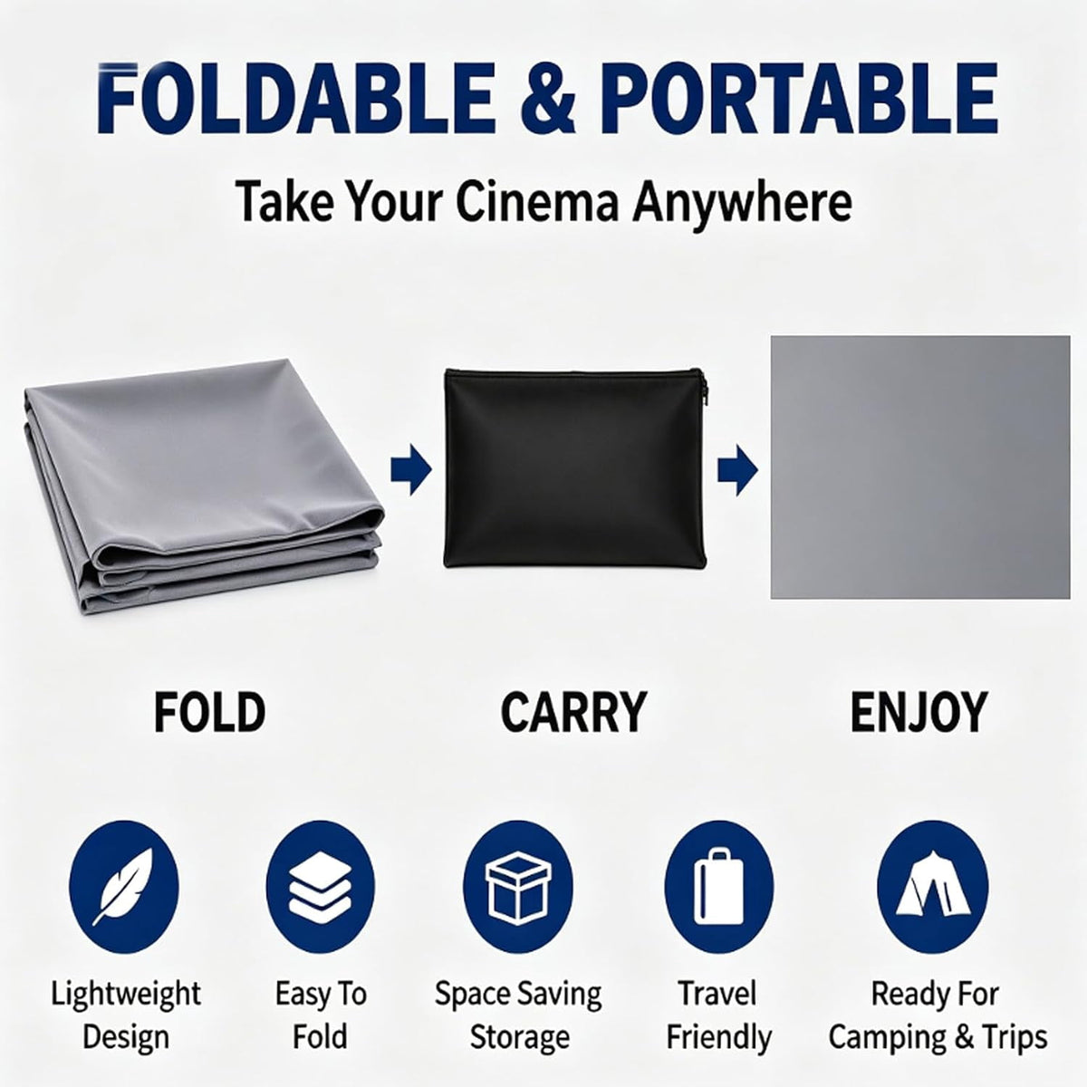 100'' Hd Projector Screen 4k Anti Light Foldable, 4k Metal Lightproof Foldable Portable Movie Screen (16:9), Anti-Light Projector Screen 120 Inch, Easy Install for Home Theater Classroom Use (100in)