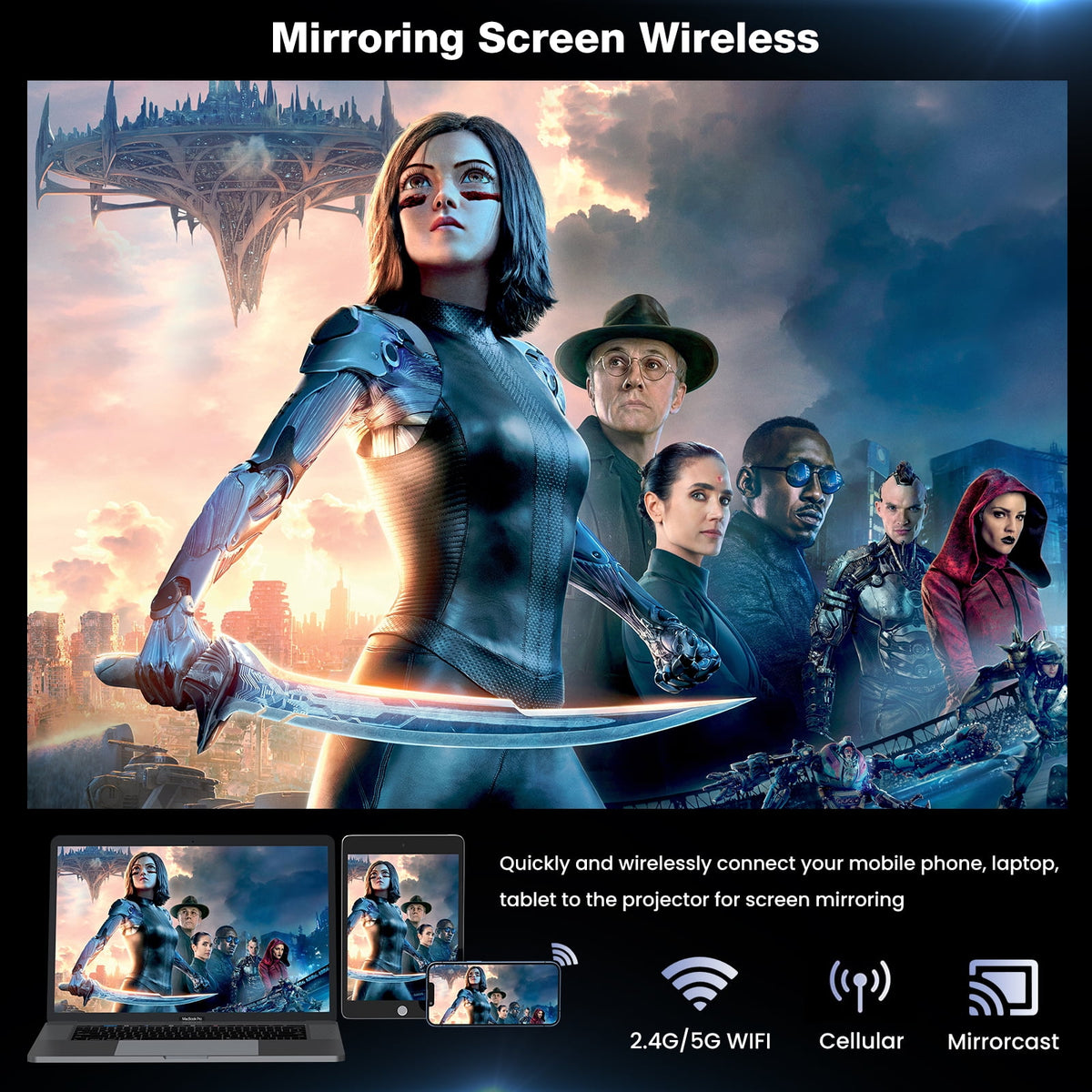 AUOSHI Mini Projector with WiFi and Bluetooth, Native 1080P Portable Projector 4K Supported, 15000 Lumens Movie Projector with Speaker, 50% Zoom, Keystone, Outdoor Projector for Home Theater, Camping
