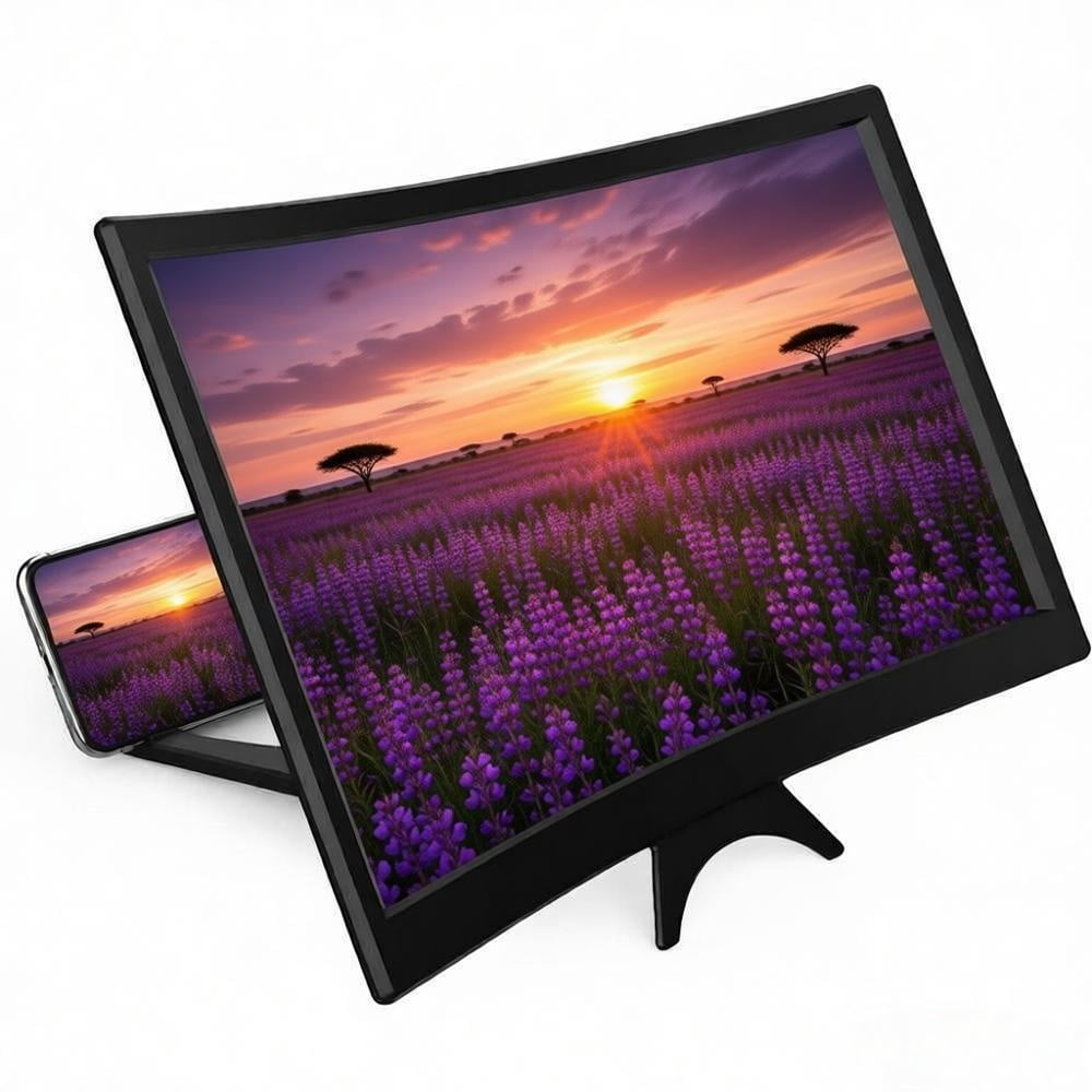 LQQBOX 12" Curved Screen Magnifier for Cell Phone,3D HD Magnifying Projector Screen Enlarger for Movies, Video, and Gaming, Foldable Phone Stand Holder with Screen Amplifier