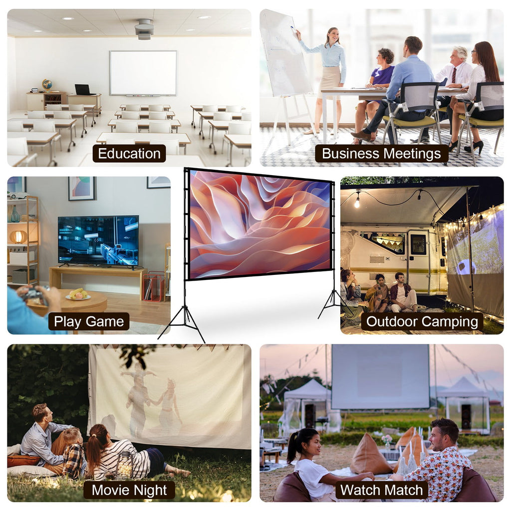 100" Portable Projector Screen with Stand 16:9 4K HD Rear Front Wrinkle-Free Movie Projector Screen with Carry Bag for Home Theater Backyard Movie Night Indoor Outdoor