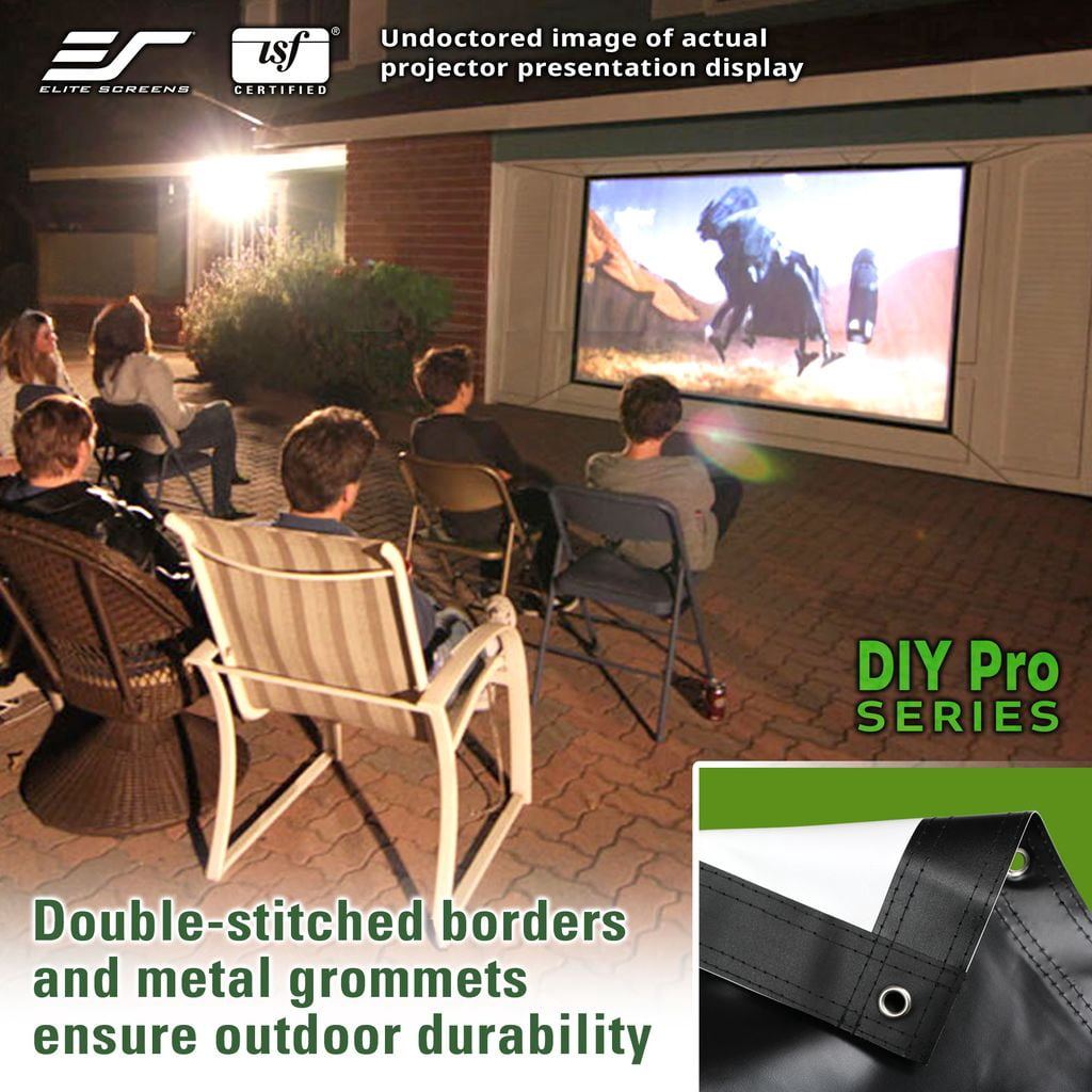 Elite Screens DIY Pro Series, 220" Diagonal, 16:9, Matte White Front Projection Material, Metal Grommets, Ropes,