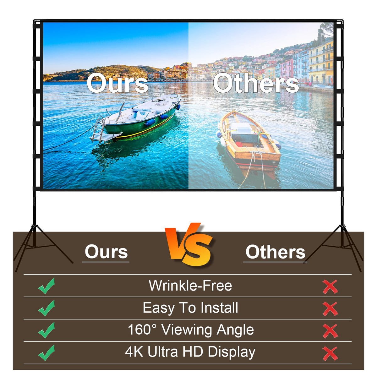 100" Portable Projector Screen with Stand 16:9 4K HD Rear Front Wrinkle-Free Movie Projector Screen with Carry Bag for Home Theater Backyard Movie Night Indoor Outdoor