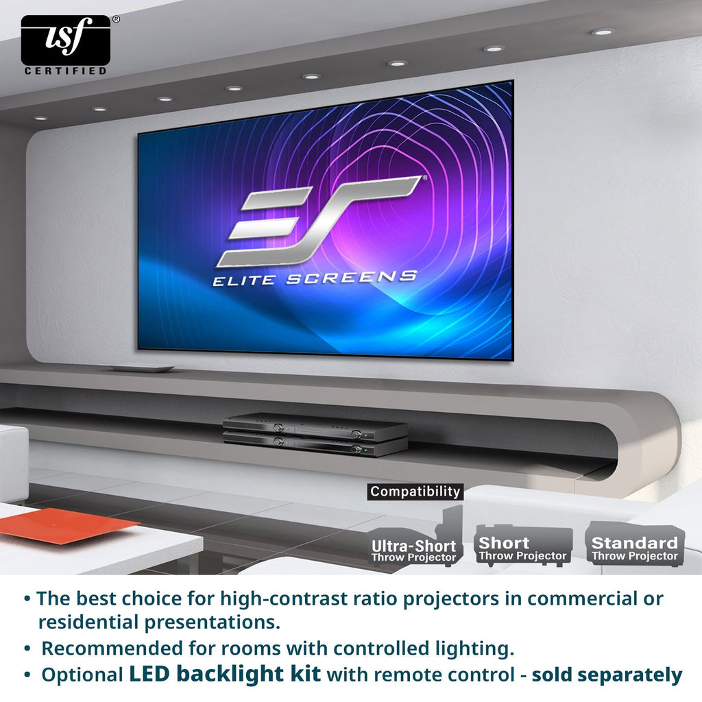 Aeon CineWhite® UHD-B, 138" Diag, 16:9, 67.6" x 120.3", EDGE FREE Fixed Frame Matte White Front Projector Screen