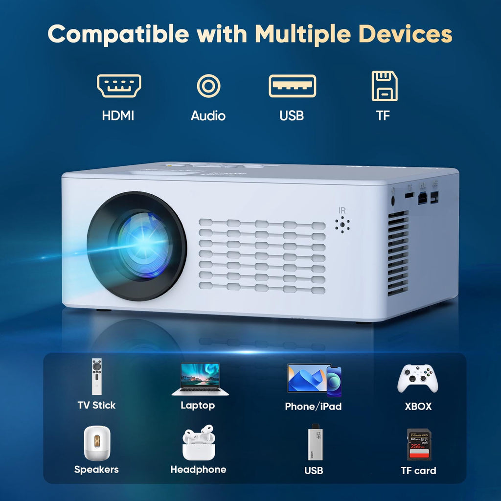 2026 Upgraded Projector with WiFi and Bluetooth 5.2, Support 4K 1080P Video Mini Projector with HDMI for Home Theater/Bedroom/Outdoor