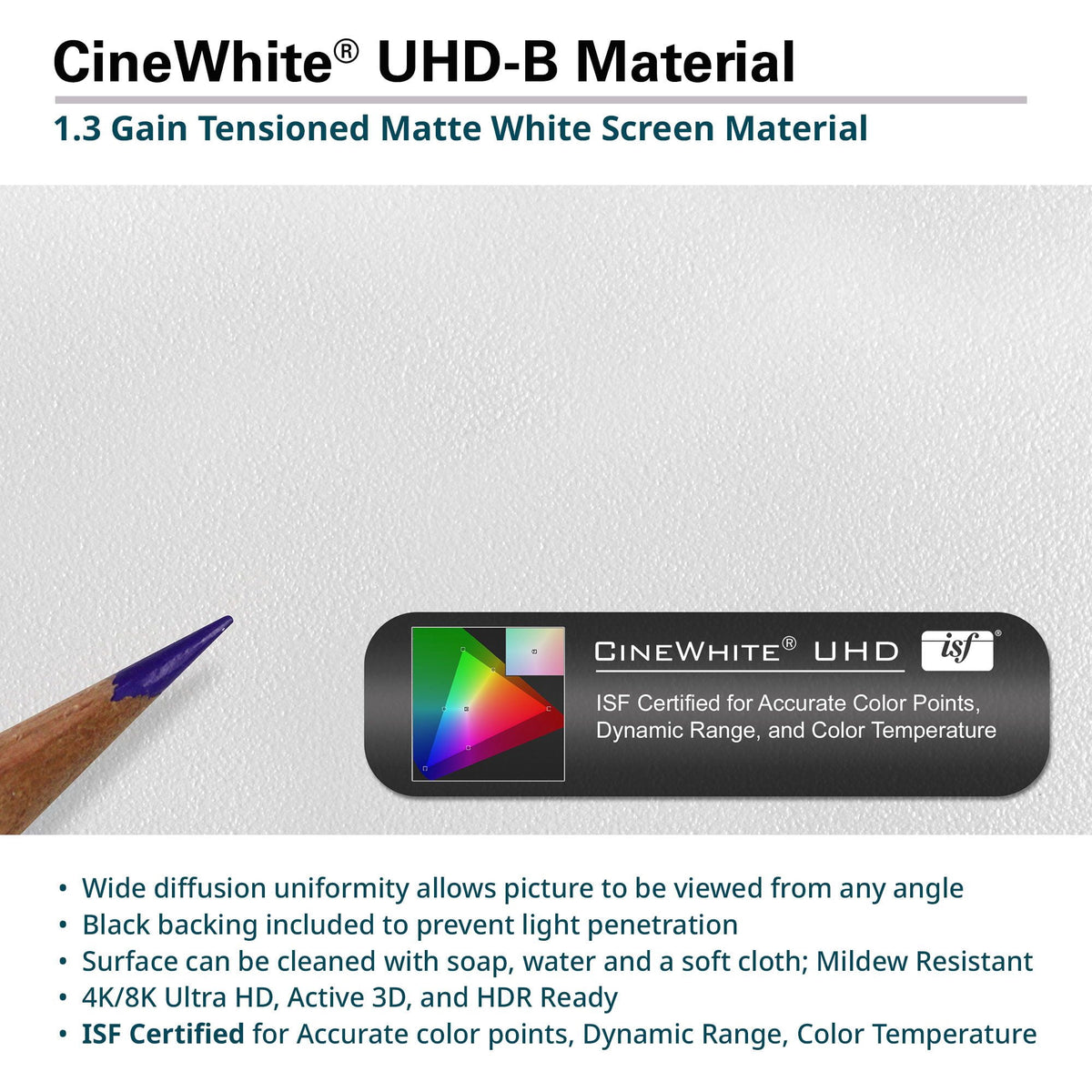 Aeon CineWhite® UHD-B, 138" Diag, 16:9, 67.6" x 120.3", EDGE FREE Fixed Frame Matte White Front Projector Screen