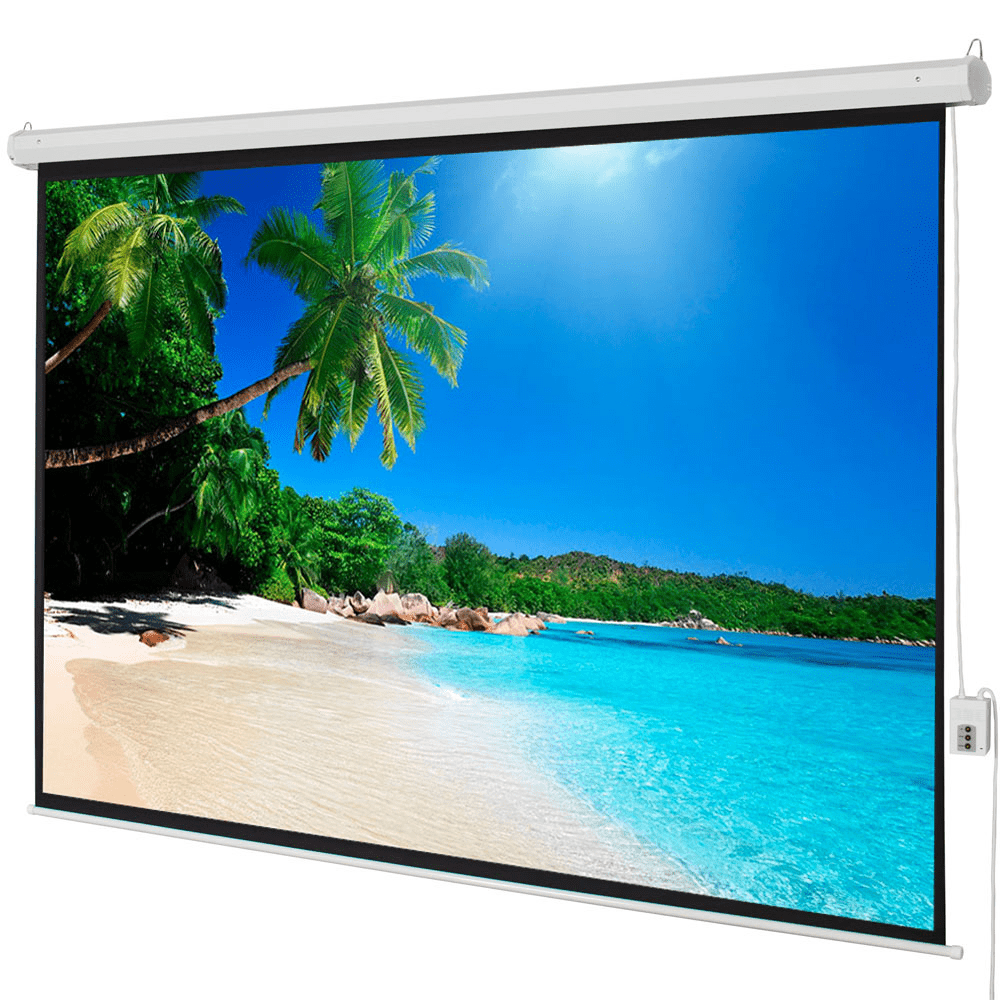 100 Inch Motorized Projector Screen, 4:3 Electric Projection Screen with Remote Control, Matte White Wall Ceiling Mount Movie Screen, White Case