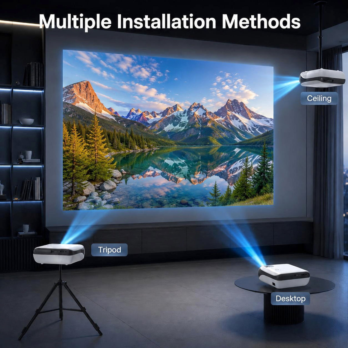 Groview Native 1080P Movie Projector, 4K Outdoor Projector with WiFi and Bluetooth, 350 ANSI Lumens, Auto Keystone & Electric Focu, 200" Display Home Theater Mini Projector for Indoor and Outdoor