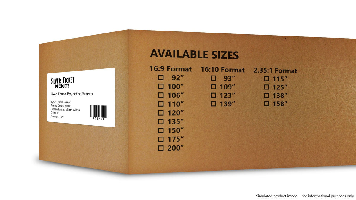 STR-169135 Silver Ticket, 135" 16:9 4K / 8K Fixed Frame Projector Screen, White Material