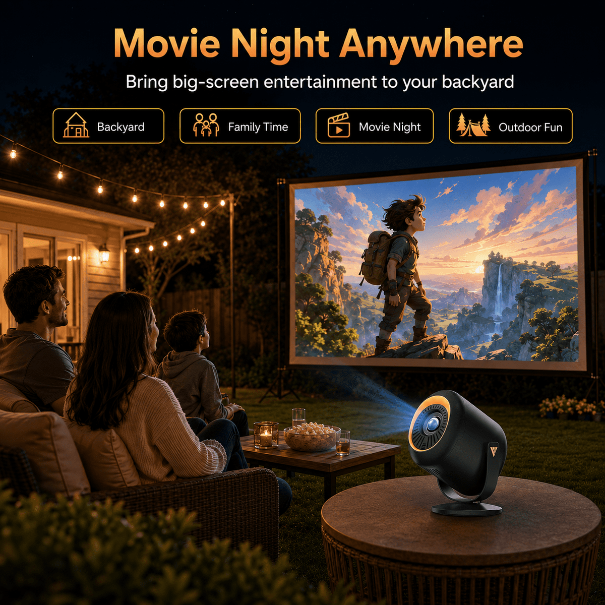 Mini Projector with WiFi and Bluetooth, Native 1080P Portable Movie Projector, Auto Keystone, 180 Degree Rotating Stand, HDMI USB Type-C for TV Stick, Black Orange, Vamvo