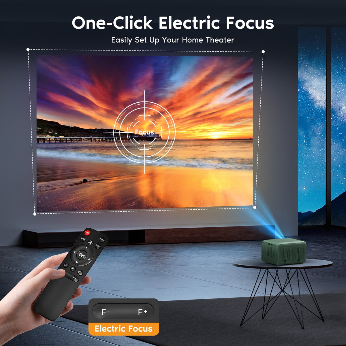 [Electric Focus]Faltopu Mini WIFI Bluetooth Projector 4K Support Native 1080P, 18000LM Outdoor Movie Projector, Home Theater Projector Compatible with IOS, Android, PC, TV Stick, HDMI, USB
