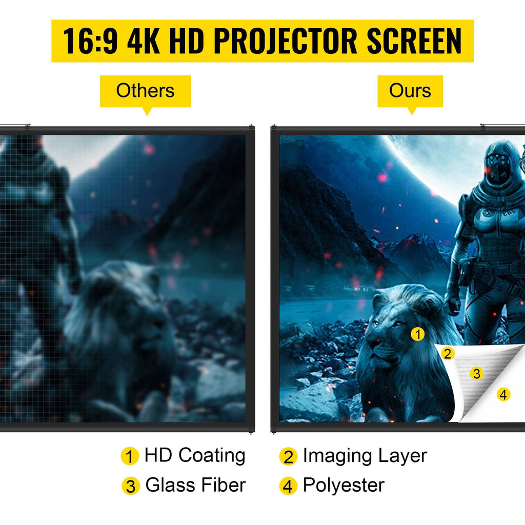 100 Inch 16:9 Projector Screen with Tripod Stand, 4K HD, convenient Height Adjustable